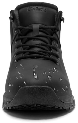 SHULOOK Non Slip Work Boots for Men Slip Resistant Shoes Waterproof Food Service Chef Kitchen Restaurant Working Boots Casual Leather Ankle Boot Outdoor Walking Booties Black Size 10.5