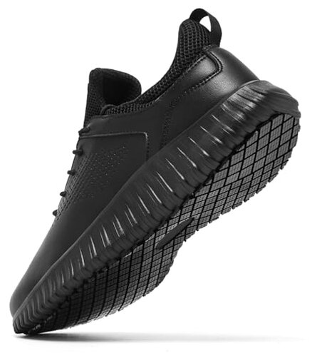 SHULOOK Men's Non Slip Work Shoes Slip On Sneakers Waterproof Food Service Kitchen Chef Restaurant Slip Resistant Walking Shoes Lightweight Comfortable Working Footwear Black Size 9.5