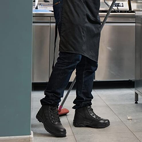 NORTIV 8 Men's Military Tactical Work Boots Side Zipper Leather Motorcycle Combat Boots Trooper(6-8 Inches),Size 10,Black-8 Inches