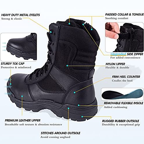 RIELD Men's Military Tactical Work Boots Side Zipper Jungle Army Combat Boots,Black,11 M US