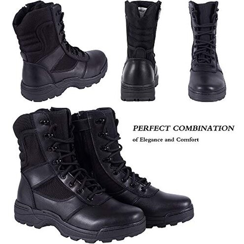 RIELD Men's Military Tactical Work Boots Side Zipper Jungle Army Combat Boots,Black,11 M US