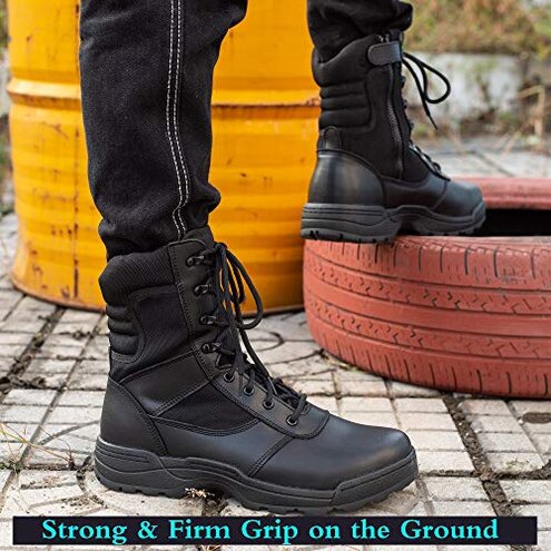 RIELD Men's Military Tactical Work Boots Side Zipper Jungle Army Combat Boots,Black,11 M US