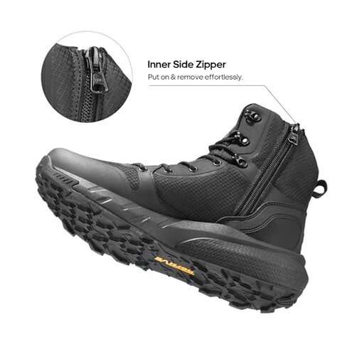 NORTIV 8 Men's Military Tactical Boot Lightweight Comfortable Boots for Work All Day Side Zipper Motorcycle Combat Hiking Boots Metrostrike(8-9 Inches),Size 10.5,Black Leather