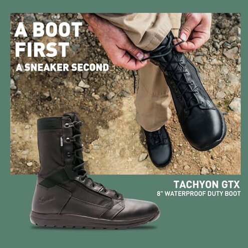 Danner Tachyon Gore-Tex 8" Tactical Boots for Men - Waterproof Full-Grain Leather & 500D Nylon with Speed Lace, Comfort Footbed, and Non Slip Traction Outsole, Black - 10.5 D