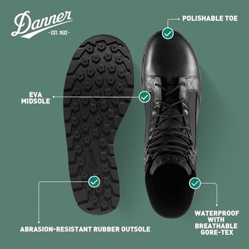 Danner Tachyon Gore-Tex 8" Tactical Boots for Men - Waterproof Full-Grain Leather & 500D Nylon with Speed Lace, Comfort Footbed, and Non Slip Traction Outsole, Black - 10.5 D