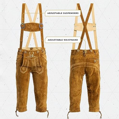 BAVARIA TRACHTEN Oktoberfest Lederhosen Men Real Leather - Original Men's Lederhosen from Germany - Authentic German Octoberfest Outfit/Costume &ndash; Excellent Stitching & Details - Lederhosen Long