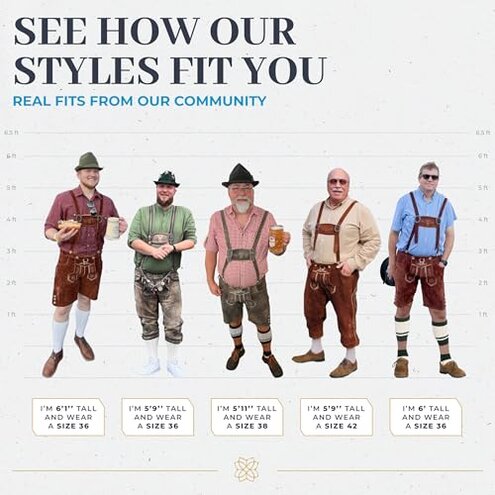 BAVARIA TRACHTEN Oktoberfest Lederhosen Men Real Leather - Original Men's Lederhosen from Germany - Authentic German Octoberfest Outfit/Costume &ndash; Excellent Stitching & Details - Lederhosen Long