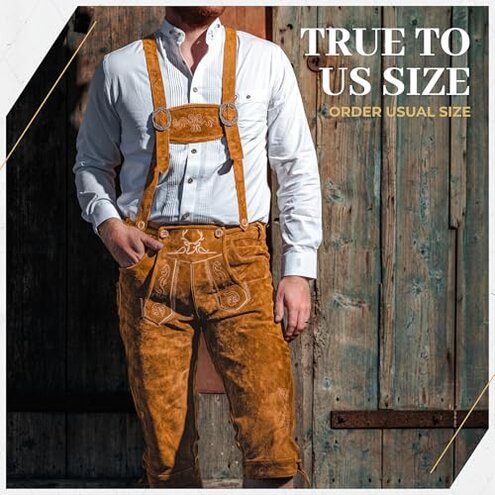 BAVARIA TRACHTEN Oktoberfest Lederhosen Men Real Leather - Original Men's Lederhosen from Germany - Authentic German Octoberfest Outfit/Costume &ndash; Excellent Stitching & Details - Lederhosen Long