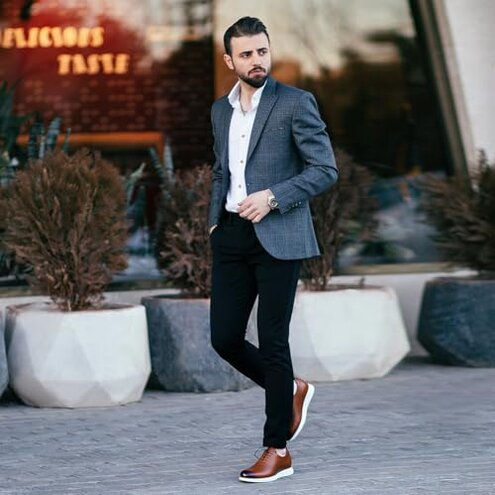 CHAMARIPA Men's Height Increase Shoes - Built-in Custom Lift Insole, Full-Grain Leather Comfortable and Breathable, Business Casual Oxford Elevator Shoes - 2.76 Inch Taller Brown