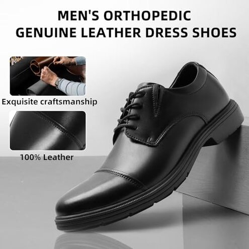 Men's Orthopedic Leather Dress Shoes: Plantar Fasciitis Ankle Support Orthotics Formal Wingtip Oxfords, Comfortable High Arch Neuropathy Achilles Tendonitis Work Business Shoes Black Size 14