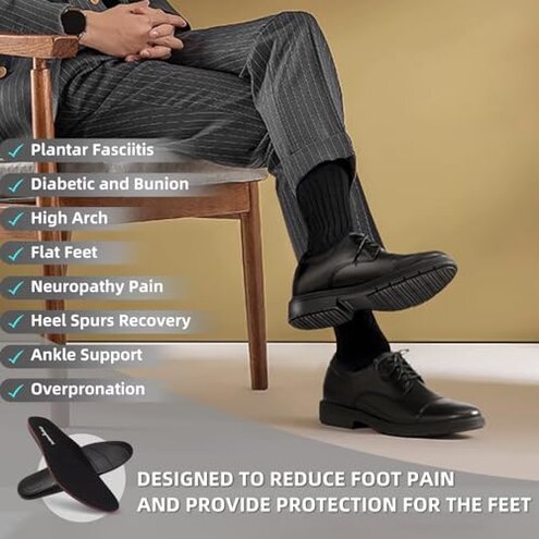 Men's Orthopedic Leather Dress Shoes: Plantar Fasciitis Ankle Support Orthotics Formal Wingtip Oxfords, Comfortable High Arch Neuropathy Achilles Tendonitis Work Business Shoes Black Size 14