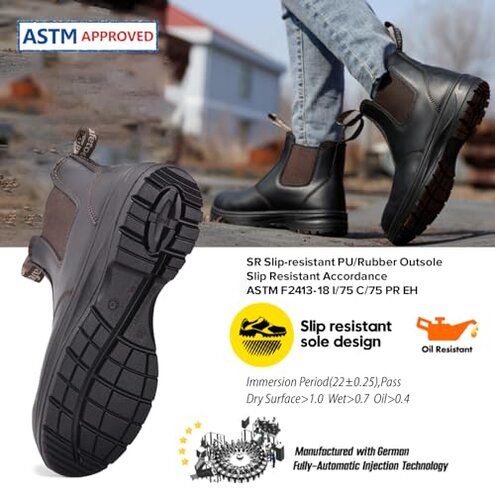 Women's Steel Toe Wrok Boots Waterproof Cow Leather Safety Chelsea Boots 6KV Electrical Hazard Lightweight Safety Shoes