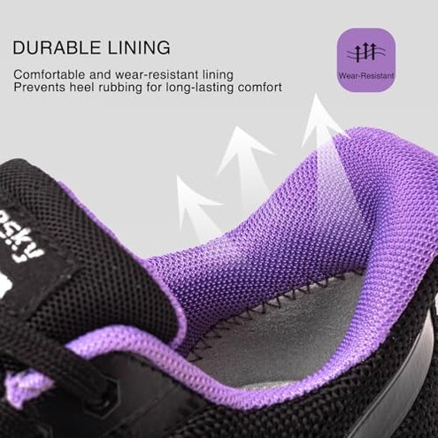 Treesky Non Slip Work Shoes for Women in Food Service - Slip Resistant, Comfortable & Lightweight Sneakers, Suitable for Restaurant, Kitchen & Nursing Crews (Black & Purple, Size 8)