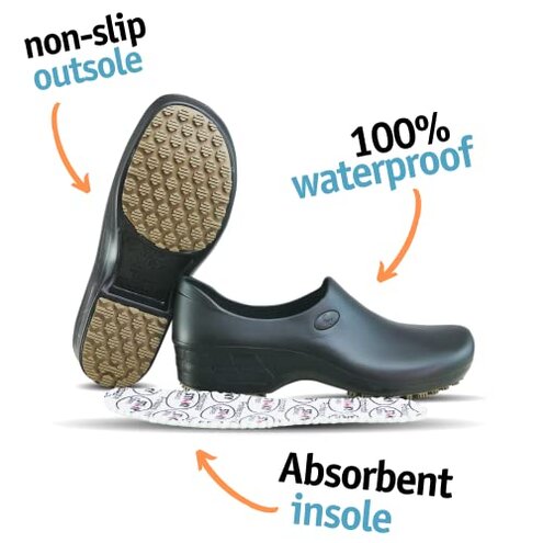 Sticky SSW-US-PTA-8 Nursing Shoes Women - Chefs - Kitchen - Nurses - Clogs for Work - Waterproof Non Slip (Black, 8)