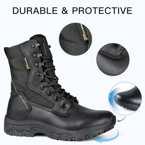 FREE SOLDIER Women&rsquo;s Tactical Boots 8 Inches Lightweight Combat Boot Durable Military Work Outdoors Boots Desert Boot for Women(Dark Black 8)