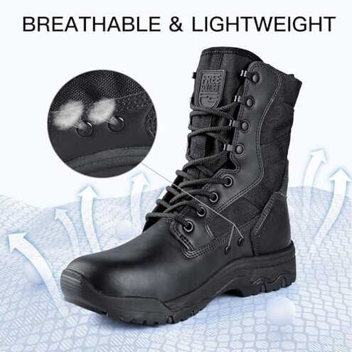 FREE SOLDIER Women&rsquo;s Tactical Boots 8 Inches Lightweight Combat Boot Durable Military Work Outdoors Boots Desert Boot for Women(Dark Black 8)