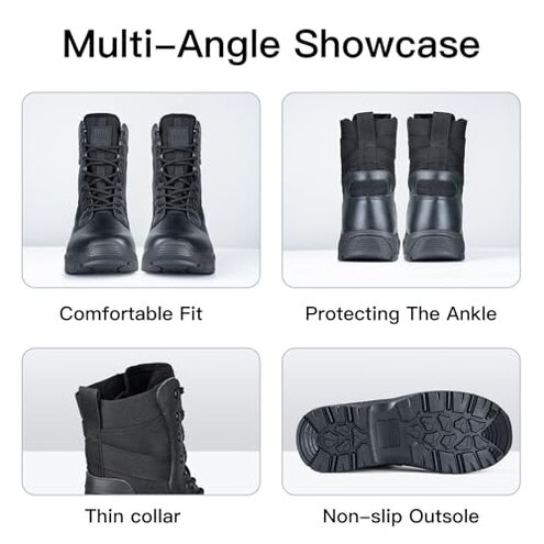 FREE SOLDIER Women&rsquo;s Tactical Boots 8 Inches Lightweight Combat Boot Durable Military Work Outdoors Boots Desert Boot for Women(Dark Black 8)