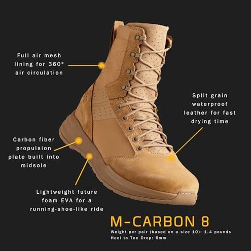 OTB Boots M-Carbon 8 Tactical Boots for Men and Women - Lightweight, Durable, Carbon-Plated Military & Combat Boots with Slip-Resistant Sole, Coyote (Coyote, US Footwear Size System, Adult, Men, Numeric, Wide, 9)