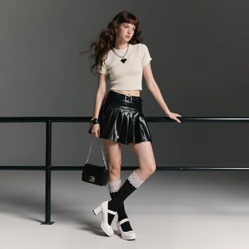 Accloris White Platform Mary Jane Shoes Women Girls,Ankle Strap Round Toe Goth Chunky Uniform Dress Pumps Shoes Oxfords Size7.5