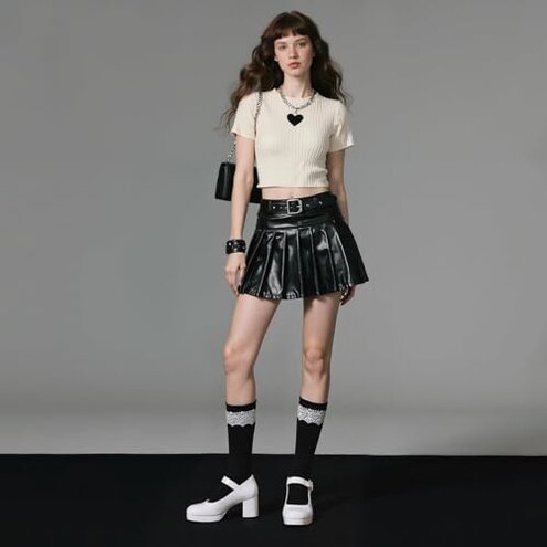 Accloris White Platform Mary Jane Shoes Women Girls,Ankle Strap Round Toe Goth Chunky Uniform Dress Pumps Shoes Oxfords Size7.5