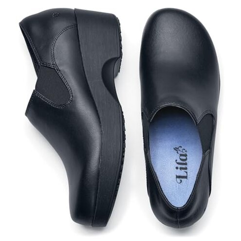Shoes for Crews Women's Slip-Resistant Work Clogs - Comfortable, Non-Slip Slip-On Work Shoes for Women in Food Service, Hospitality, Maintenance & More Black Kelsey Size 9