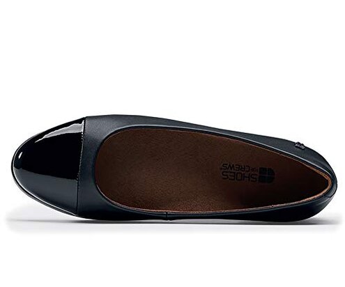 Shoes for Crews Darcy, Womens Shoes, Non Slip Work Shoes, Slip Resistant, Black Flats for Work, Comfortable, Cushioned Flats, Black Size 8