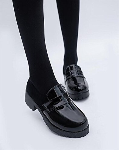 Women's Lolita Low Top Japanese Students Maid Uniform Dress Shoes (7) Black