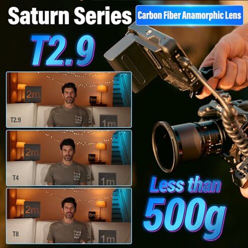 SIRUI Saturn 50mm T2.9 1.6X Full Frame Carbon Fiber Anamorphic Lens, Cine Lens for E Mount Cameras, Less Than 500g (Neutral Flare)