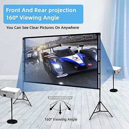TOWOND Projector Screen with Stand, 100 inch Outdoor Projector Screen Portable Indoor Projection Screen 16:9 4K Rear Front Movie Screen with Carry Bag for Home Backyard Theater