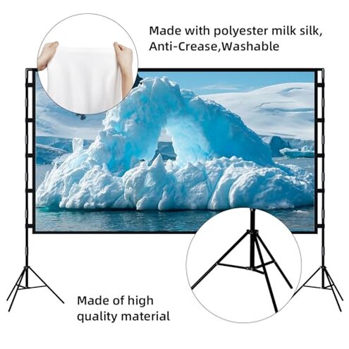TOWOND Projector Screen with Stand, 100 inch Outdoor Projector Screen Portable Indoor Projection Screen 16:9 4K Rear Front Movie Screen with Carry Bag for Home Backyard Theater
