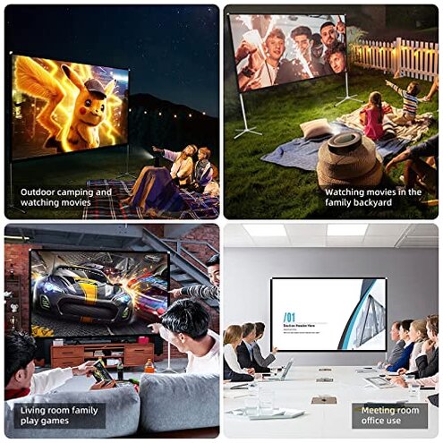 Portable Projector Screen with Stand Outdoor: Camping Projection Screen 80 inch 4K Movie Screen for Home Backyard Indoor 16:9 HD Night