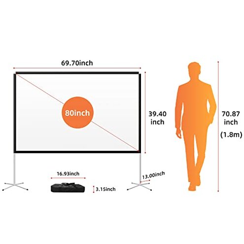 Portable Projector Screen with Stand Outdoor: Camping Projection Screen 80 inch 4K Movie Screen for Home Backyard Indoor 16:9 HD Night