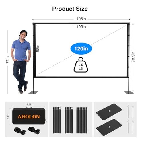 Outdoor Projector Screen with Stand - 120 inch Portable Projector Screens Indoor Outdoor Projector Screen 16:9 4K HD Outdoor Movie Screen with Carry Bag,Enioy Home Theater Projection Screen.
