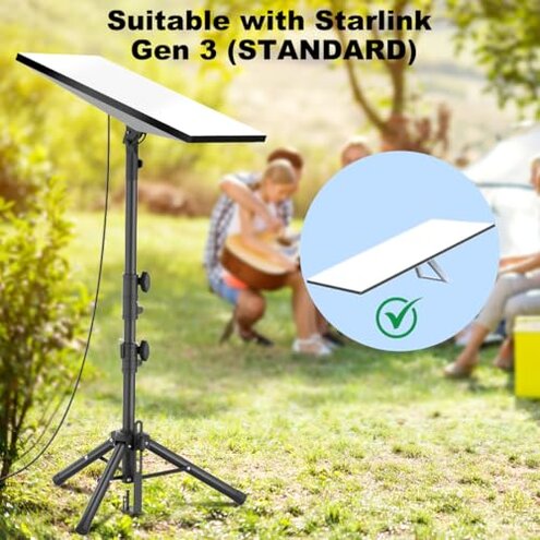 Futrue-Wolker Starlink Mount Gen 3, Starlink Tripod Stand with Mount Adapter, Adjustable Height Starlink Tripod Mount Gen 3, 90&deg; Tilt Angle Adjustment Starlink Antenna Pipe Adapter (Black)
