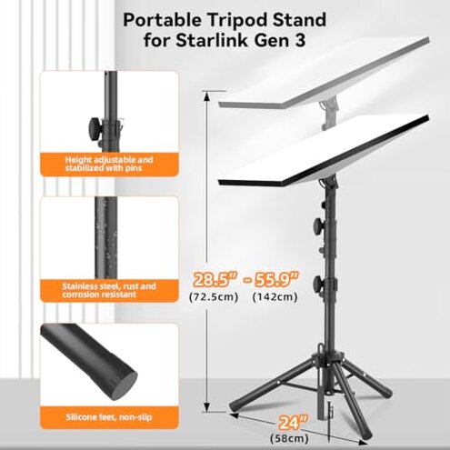 Futrue-Wolker Starlink Mount Gen 3, Starlink Tripod Stand with Mount Adapter, Adjustable Height Starlink Tripod Mount Gen 3, 90&deg; Tilt Angle Adjustment Starlink Antenna Pipe Adapter (Black)