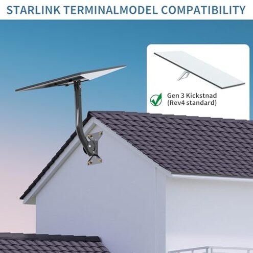 Starlink Gen 3 Mount, Adjustable Metal Starlink Pole Mounting Kit for Wall /Roof, with 2-in-1 Router Mount (Black, 15.7-inch)