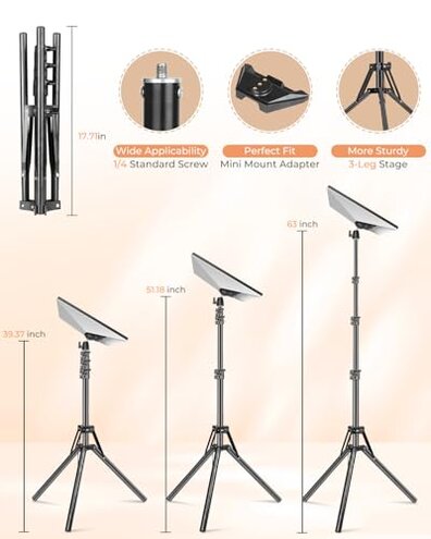 Starlink Mini Tripod Mount with Adapter, 3 Level Adjustable Height and 360&deg; Tilt Compatible with Starlink Mounting Kit, Starlink Mini Mount Adapter with Sturdy& Stability for Outdoor Camping, RV