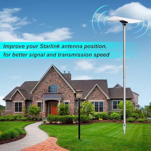 Starlink Gen 3 Pole Mount Kit, Ybervont 9Ft Starlink Ground Pole Mount Gen 3, Features 1.5'' Diameter Stainless Steel Pole with No-Dig Spiral Ground Anchor, Starlink Mounting Kit Gen 3 Pipe Adapter