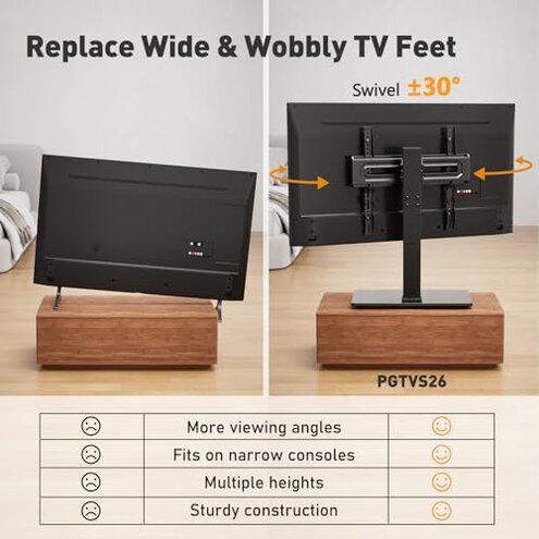 Perlegear Universal Swivel TV Stand Base for 32&ndash;70 inch TVs, Height Adjustable Table Top TV Stand Mount with Tilt, Tempered Glass Base, Holds up to 88 lbs, Max VESA 400x400mm, PGTVS26