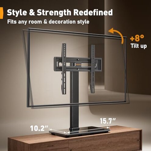 Perlegear Universal Swivel TV Stand Base for 32&ndash;70 inch TVs, Height Adjustable Table Top TV Stand Mount with Tilt, Tempered Glass Base, Holds up to 88 lbs, Max VESA 400x400mm, PGTVS26