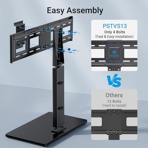 PERLESMITH Universal Swivel TV Stand Base, Table Top TV Stand for 37-75 inch LCD LED TVs, Height Adjustable TV Mount Stand with Tempered Glass Base, VESA 600x400mm, Holds up to 99lbs, PSTVS13