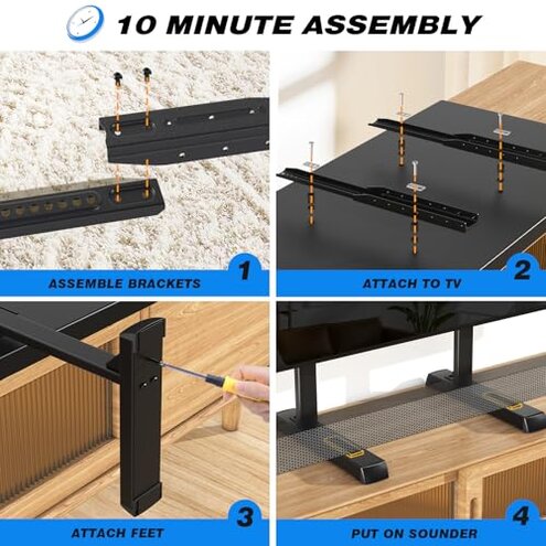Rfiver Table Top TV Stand with Height Adjustable TV Legs, TV Stands Base with Cable Management for Most 37 to 86 Inch Flat or Curved TVs, Steel TV Feet Holds up to 150 lbs, Max VESA 800x600mm, Black