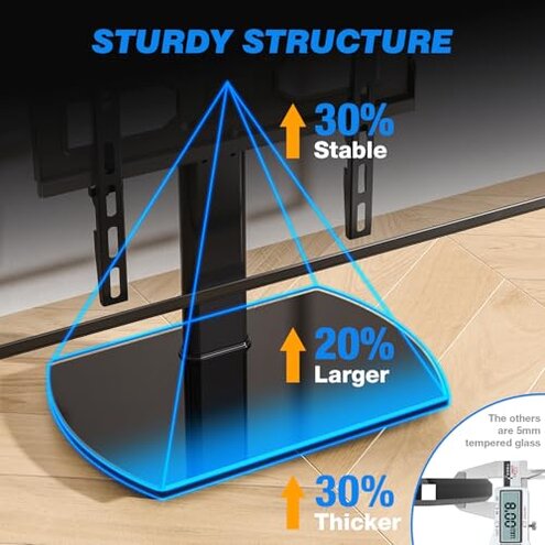 Rfiver Universal Swivel TV Stand for 27-50 55 60 Inch TVs, Height Adjustable Table Top TV Stand Mount Hold up to 88 lbs, Pedestal TV Stands with Tempered Glass Base, Replacement TV Mount Stand