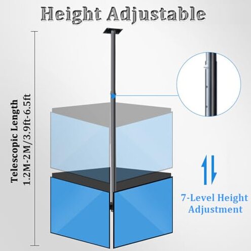 Ceiling TV Mount with 360° Rotation, Up/Down Angle and Height Adjustment for Flat Screen TVs
