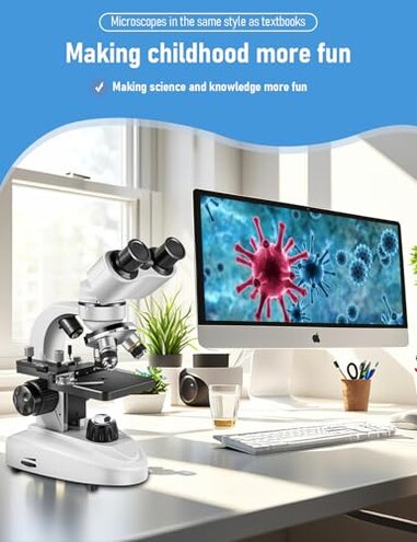 Binocular Compound Microscope 40X-2000X, Research Grade Professional Microscope with Dual Mechanical Stages and Coaxial Coarse/Fine Focus Knobs, Built-in Electronic Eyepieces, Adult Microscope