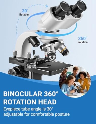 Binocular Compound Microscope 40X-2000X, Research Grade Professional Microscope with Dual Mechanical Stages and Coaxial Coarse/Fine Focus Knobs, Built-in Electronic Eyepieces, Adult Microscope