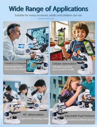 Woehrsh Microscope for Adults WF10x and WF25x eyepieces, 40X-2000X Magnification USB Camera, Microscope for Adults Suitable for Laboratory School Home Education.