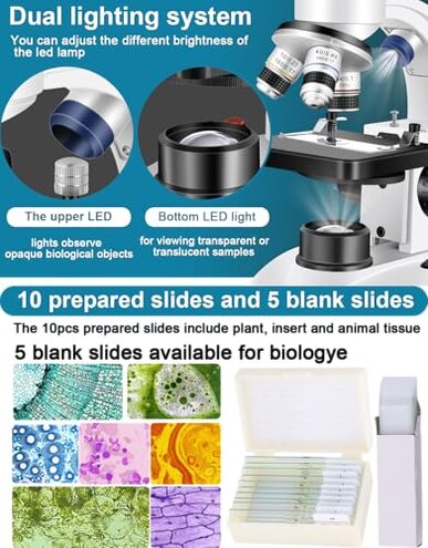 Woehrsh Microscope for Adults WF10x and WF25x eyepieces, 40X-2000X Magnification USB Camera, Microscope for Adults Suitable for Laboratory School Home Education.