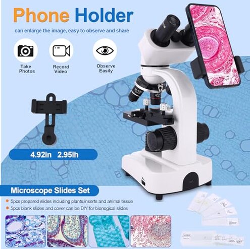 OOZSTAR Compound Microscope, 40x-2500x Magnification, Dual LED Illumination, Microscope for Adults, Suitable for Schools, Home Labs, Children and Beginners