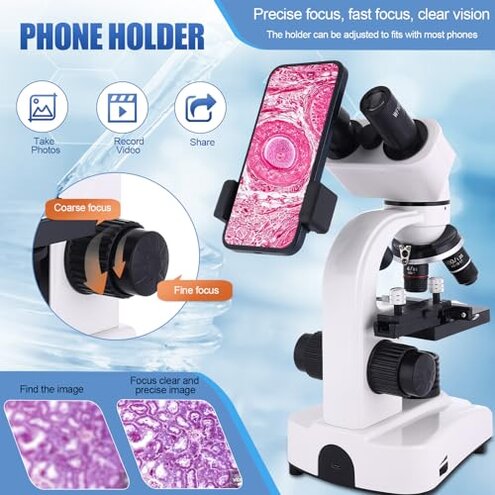 OOZSTAR Compound Microscope, 40x-2500x Magnification, Dual LED Illumination, Microscope for Adults, Suitable for Schools, Home Labs, Children and Beginners